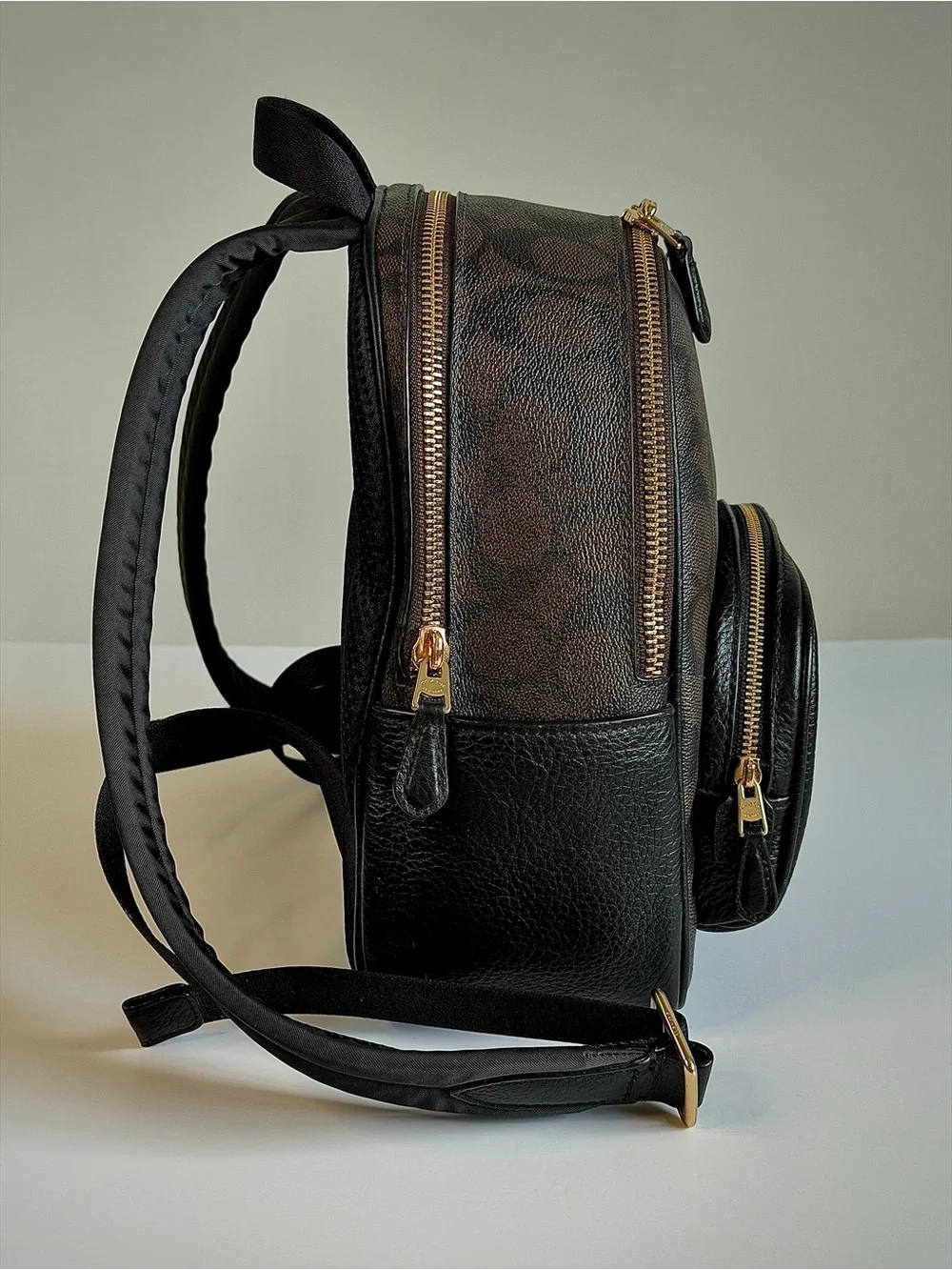 Coach Mini Backpack in Brown Signature Canvas and Black Leather